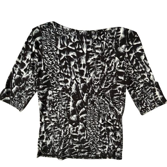 Carmen Marc Valvo black & white casual top size M 3/4 sleeves classic stretch - Picture 4 of 7
